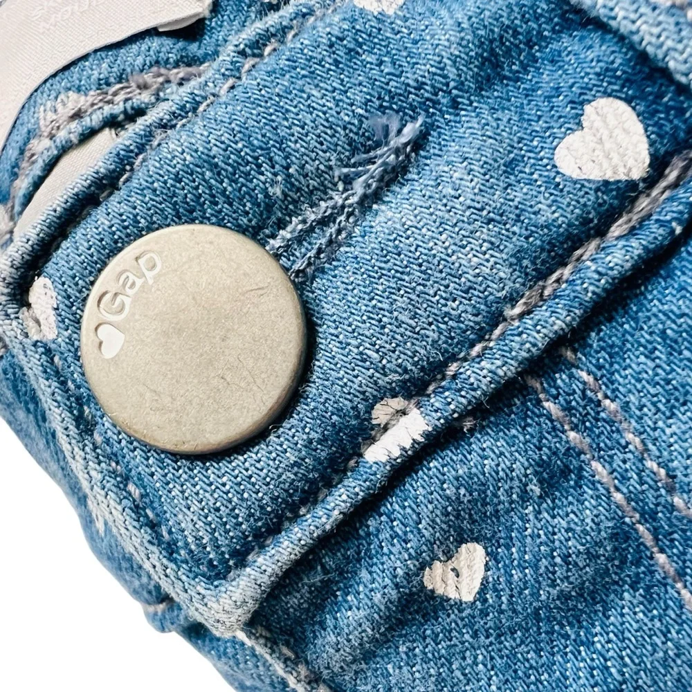 GAP Kids Heart Print Skinny Cotton Blend Jeans Blue White Sz 4 Years - Picture 7 of 10